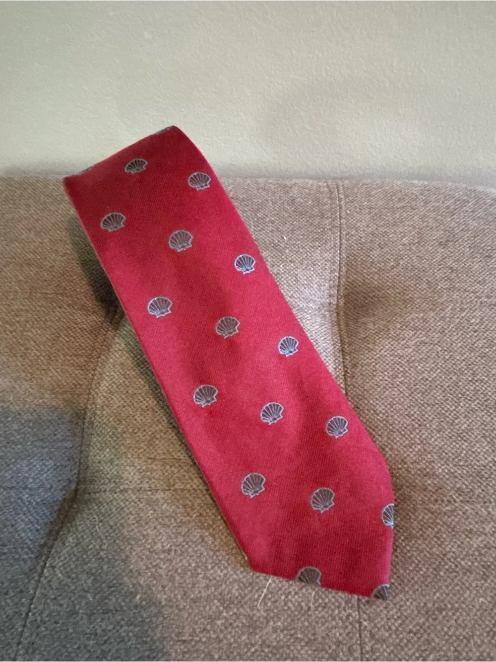 Vintage Christian Dior Shell Print Silk Necktie Red USA Made Designer Tie